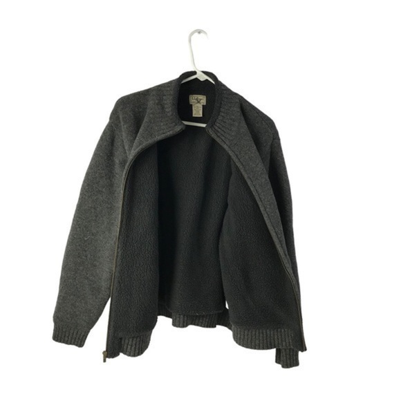 LL Bean grey Fleece Lined Lambswool Knit full zip Jacket men’s size Medium - Picture 5 of 6